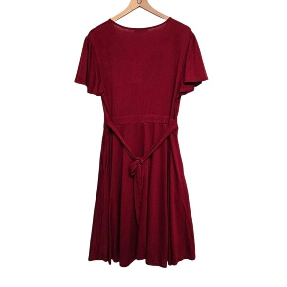 Nemidor Women Plus Size 18 Burgundy Surplice V Neck Dress Flutter Sleeve Classic - Picture 4 of 7